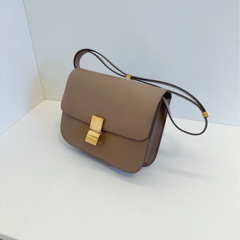 Celine classic Box经典豆腐邮差包 牙签纹牛皮金扣奶茶色中号24*19*6-3