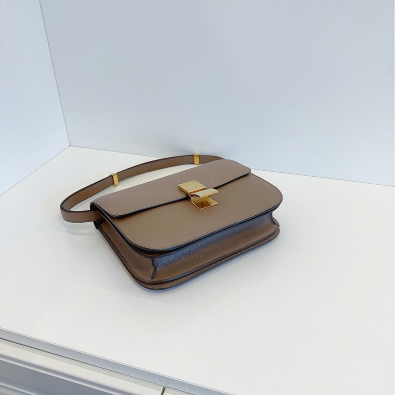 Celine classic Box经典豆腐邮差包 牙签纹牛皮金扣奶茶色中号24*19*6-5