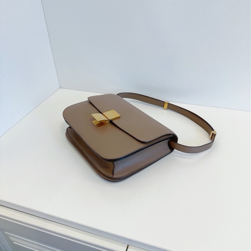 Celine classic Box经典豆腐邮差包 牙签纹牛皮金扣奶茶色中号24*19*6-6