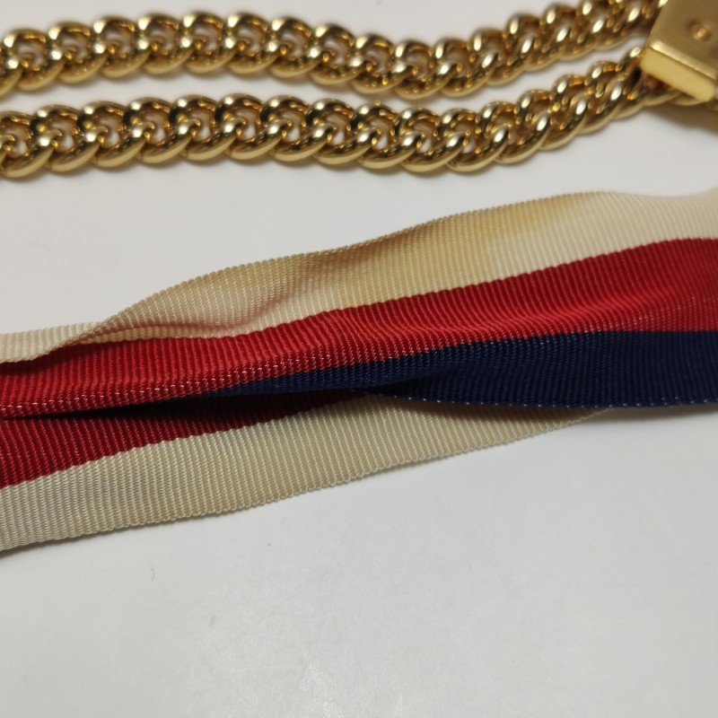 Gucci Sylvie塞爾維亞迷你牛皮帆布彩帶金屬扣織帶斜背包單肩包-10