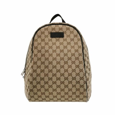 Gucci 牛皮帆布雙G老花皮標Logo雙肩包