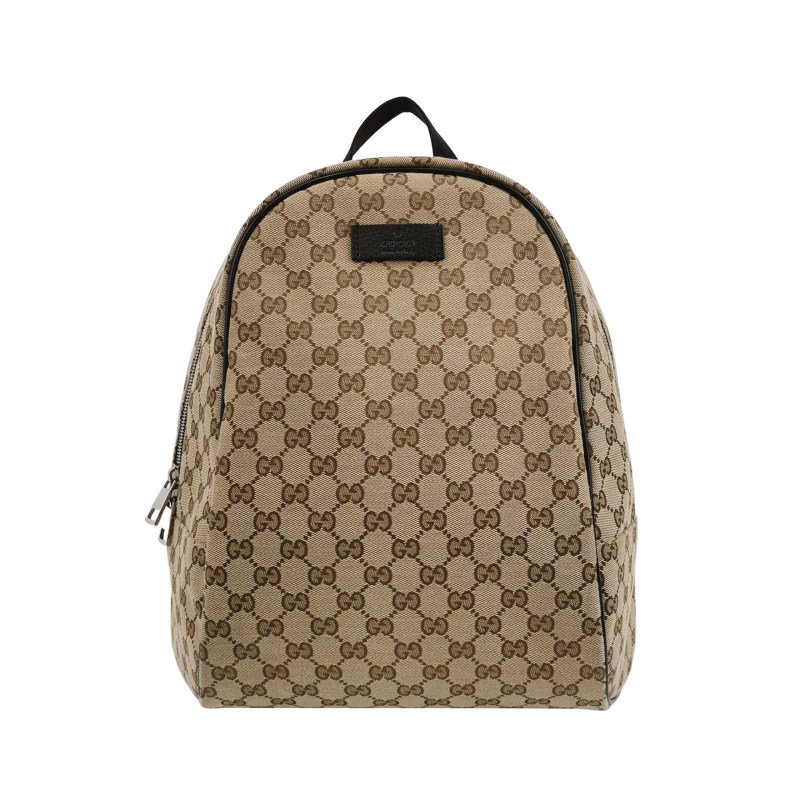 Gucci 牛皮帆布雙G老花皮標Logo雙肩包-0