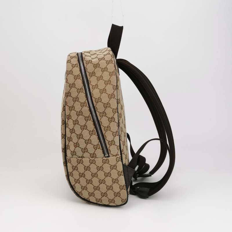 Gucci 牛皮帆布雙G老花皮標Logo雙肩包-2
