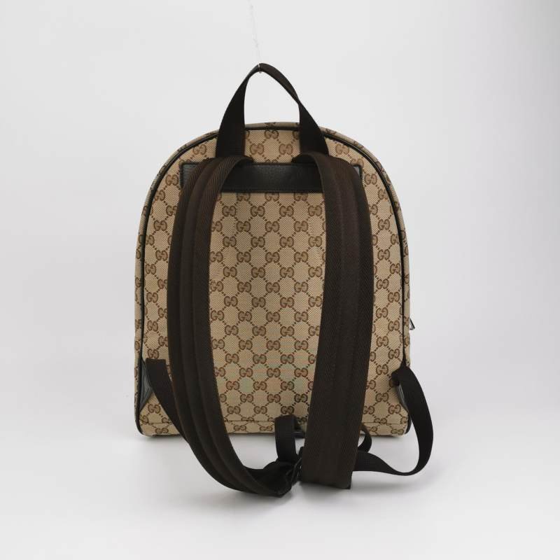 Gucci 牛皮帆布雙G老花皮標Logo雙肩包-4
