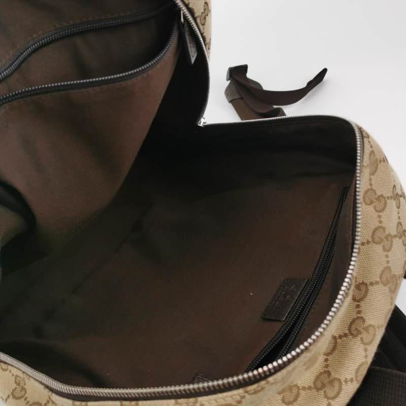 Gucci 牛皮帆布雙G老花皮標Logo雙肩包-6