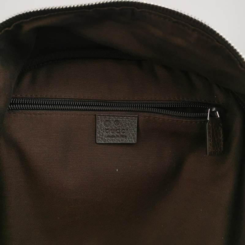 Gucci 牛皮帆布雙G老花皮標Logo雙肩包-7