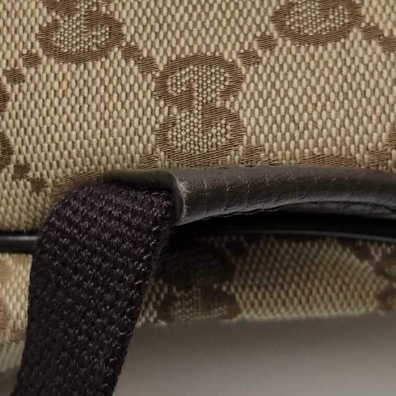 Gucci 牛皮帆布雙G老花皮標Logo雙肩包-10