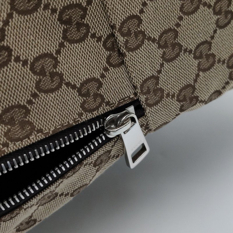 Gucci 牛皮帆布雙G老花皮標Logo雙肩包-11