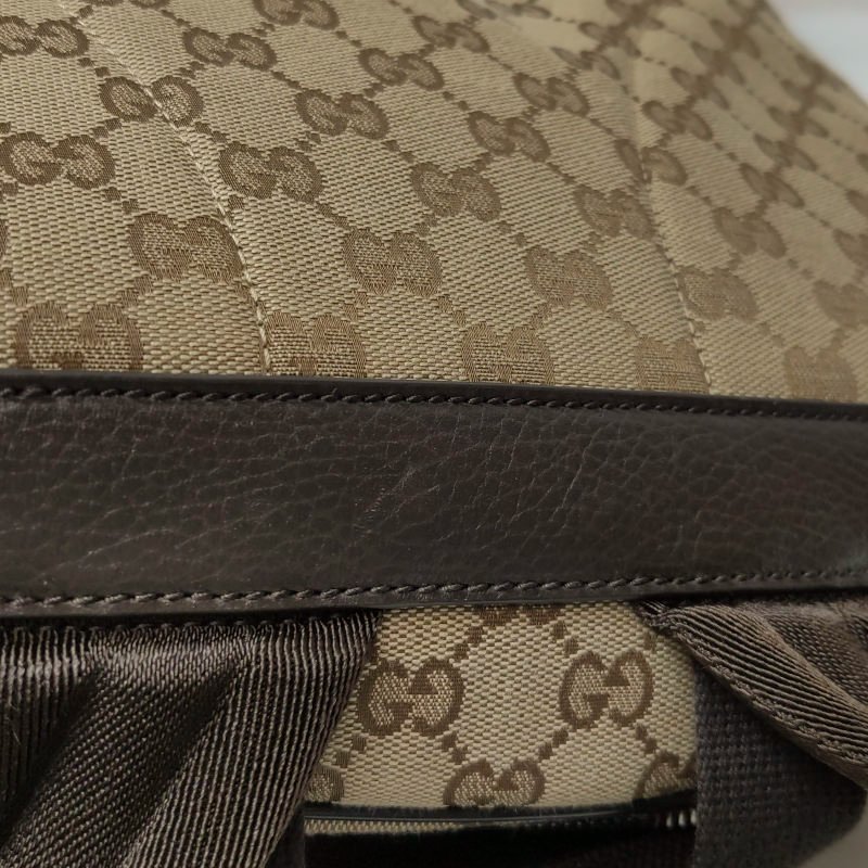 Gucci 牛皮帆布雙G老花皮標Logo雙肩包-13