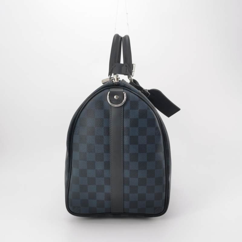 Louis Vuitton (LV) Keepall45牛皮棋盤格加強飾帶圓筒包斜背包行李箱包-3