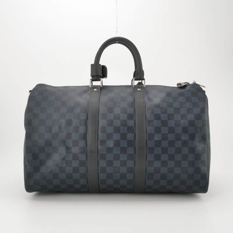 Louis Vuitton (LV) Keepall45牛皮棋盤格加強飾帶圓筒包斜背包行李箱包-4