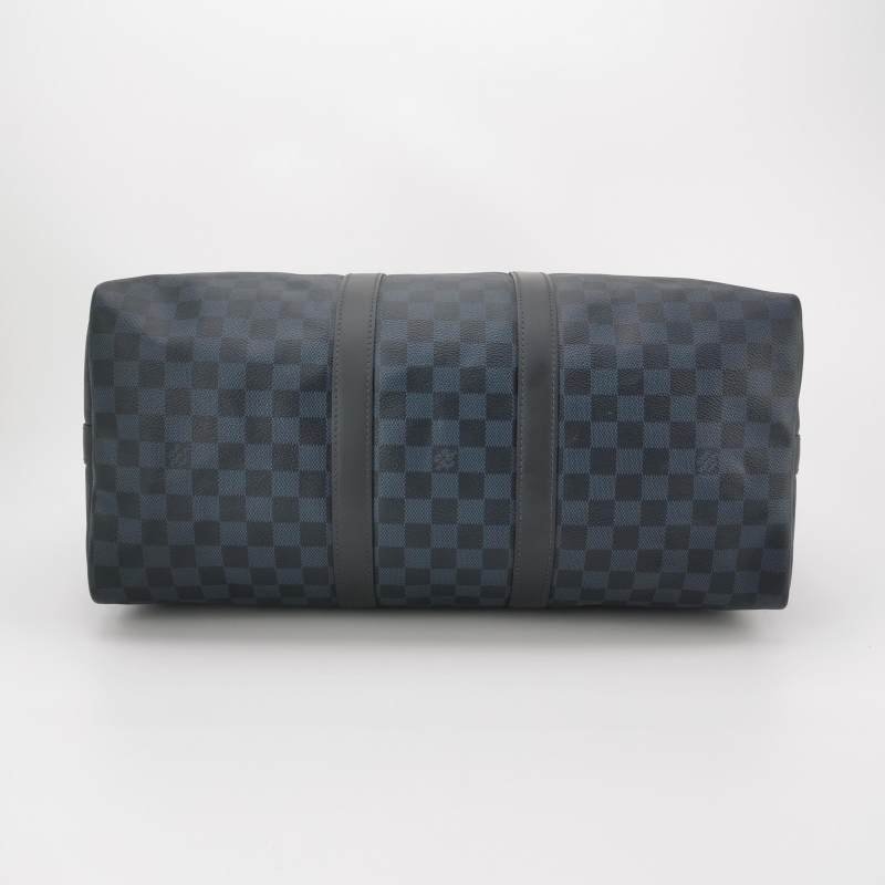 Louis Vuitton (LV) Keepall45牛皮棋盤格加強飾帶圓筒包斜背包行李箱包-5