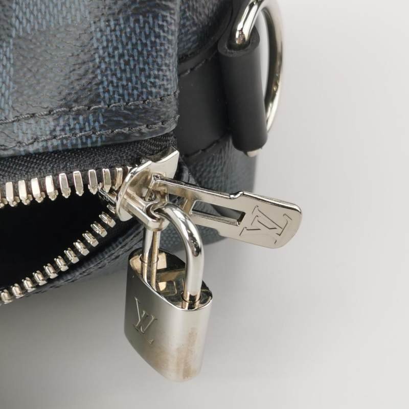 Louis Vuitton (LV) Keepall45牛皮棋盤格加強飾帶圓筒包斜背包行李箱包-8