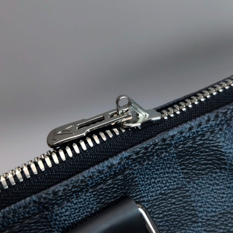 Louis Vuitton (LV) Keepall45牛皮棋盤格加強飾帶圓筒包斜背包行李箱包-15