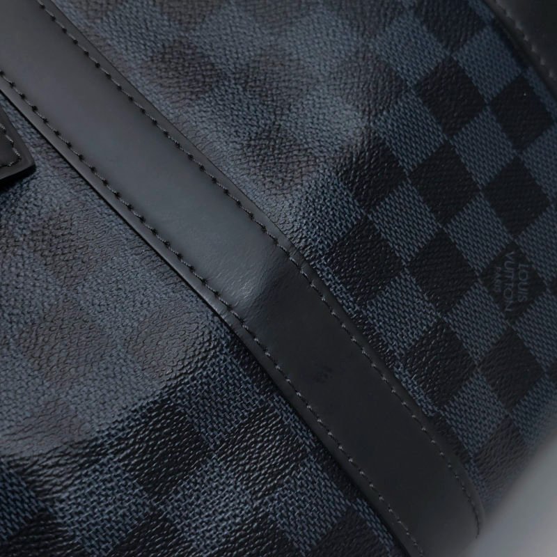 Louis Vuitton (LV) Keepall45牛皮棋盤格加強飾帶圓筒包斜背包行李箱包-17