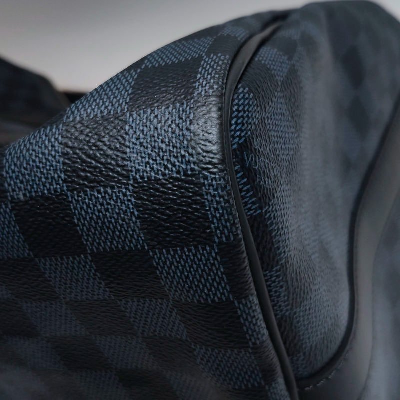 Louis Vuitton (LV) Keepall45牛皮棋盤格加強飾帶圓筒包斜背包行李箱包-19