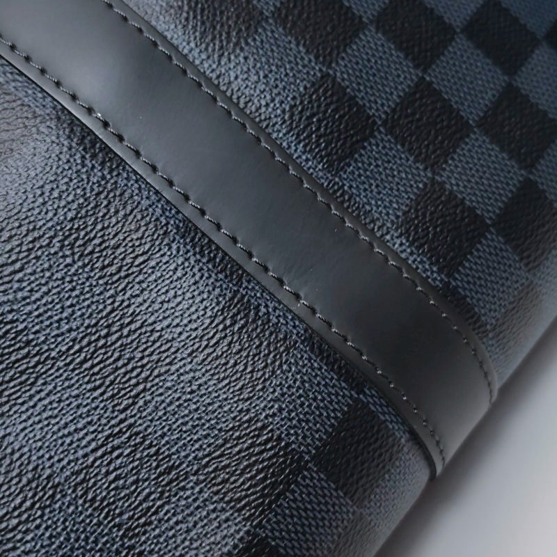 Louis Vuitton (LV) Keepall45牛皮棋盤格加強飾帶圓筒包斜背包行李箱包-21