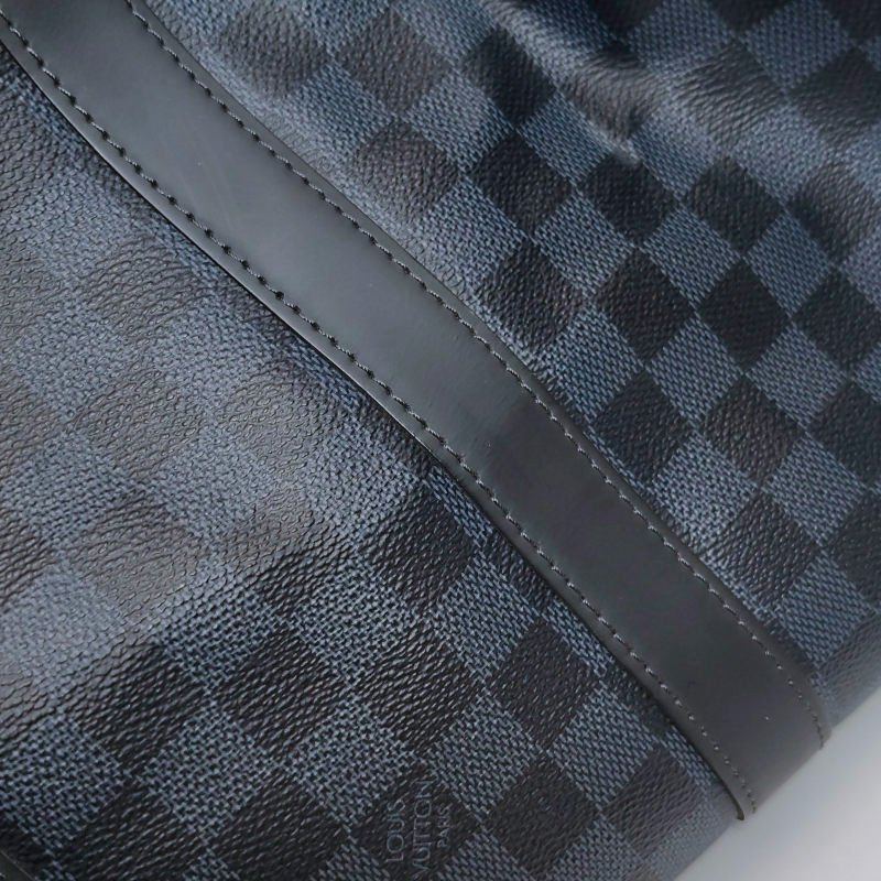 Louis Vuitton (LV) Keepall45牛皮棋盤格加強飾帶圓筒包斜背包行李箱包-22