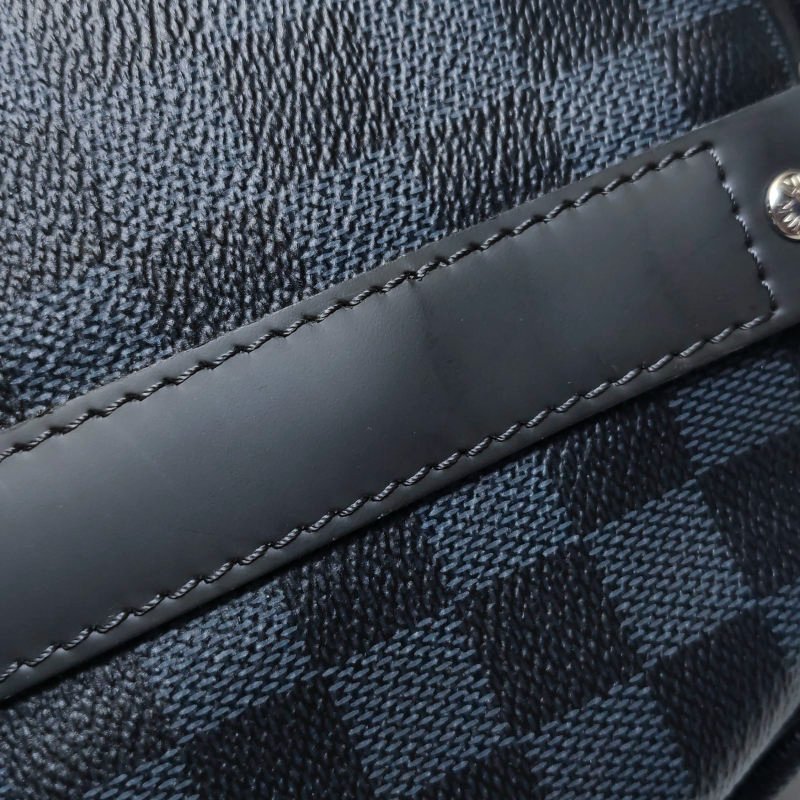 Louis Vuitton (LV) Keepall45牛皮棋盤格加強飾帶圓筒包斜背包行李箱包-23