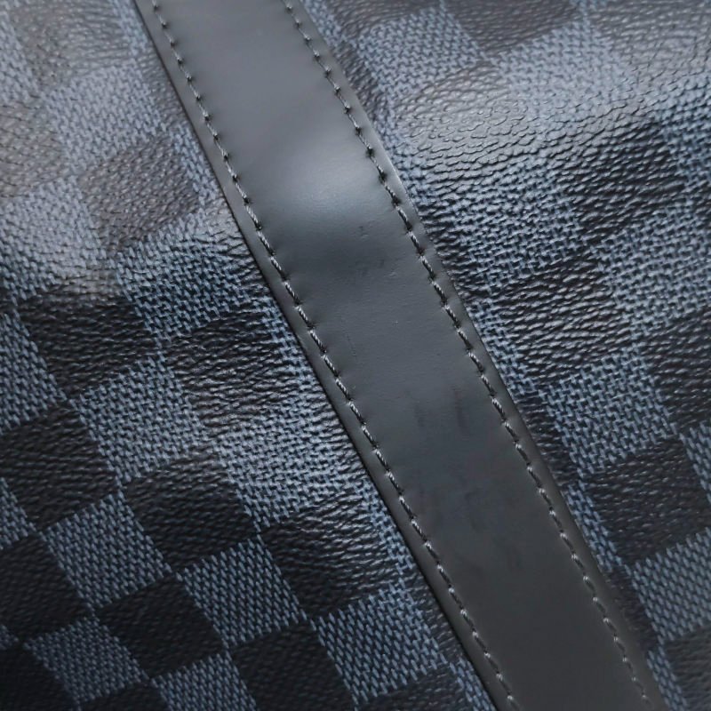 Louis Vuitton (LV) Keepall45牛皮棋盤格加強飾帶圓筒包斜背包行李箱包-27