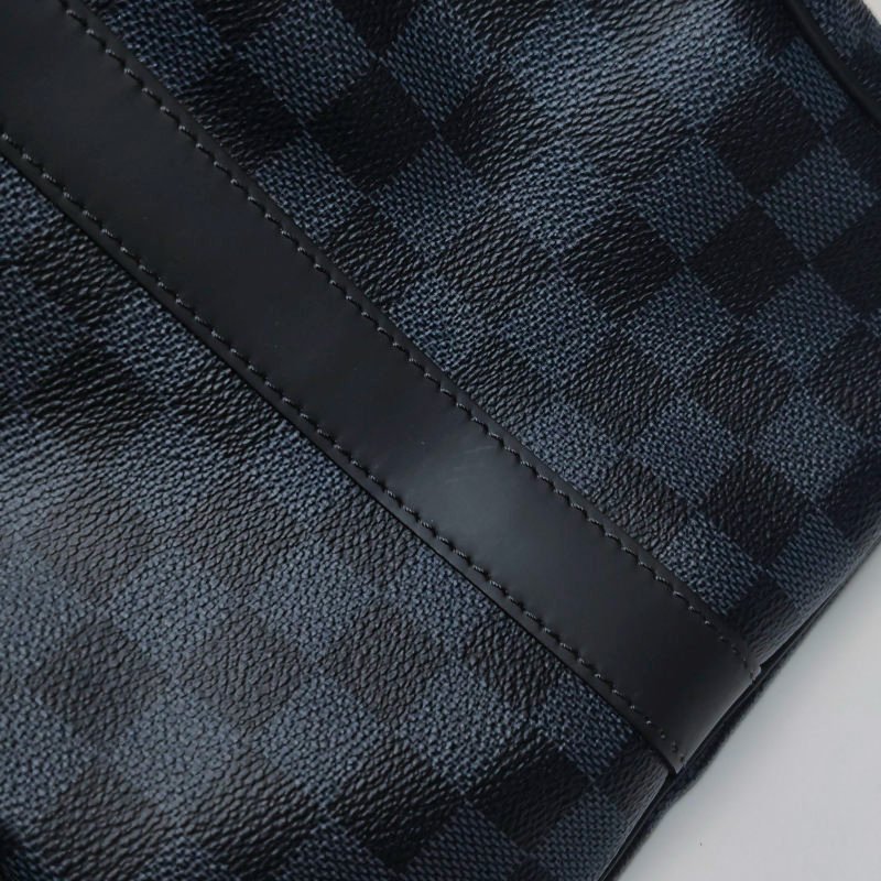 Louis Vuitton (LV) Keepall45牛皮棋盤格加強飾帶圓筒包斜背包行李箱包-28
