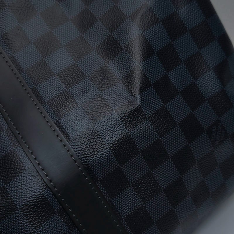 Louis Vuitton (LV) Keepall45牛皮棋盤格加強飾帶圓筒包斜背包行李箱包-29