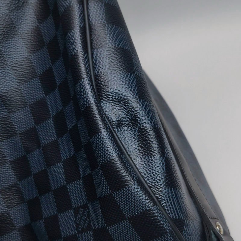 Louis Vuitton (LV) Keepall45牛皮棋盤格加強飾帶圓筒包斜背包行李箱包-31