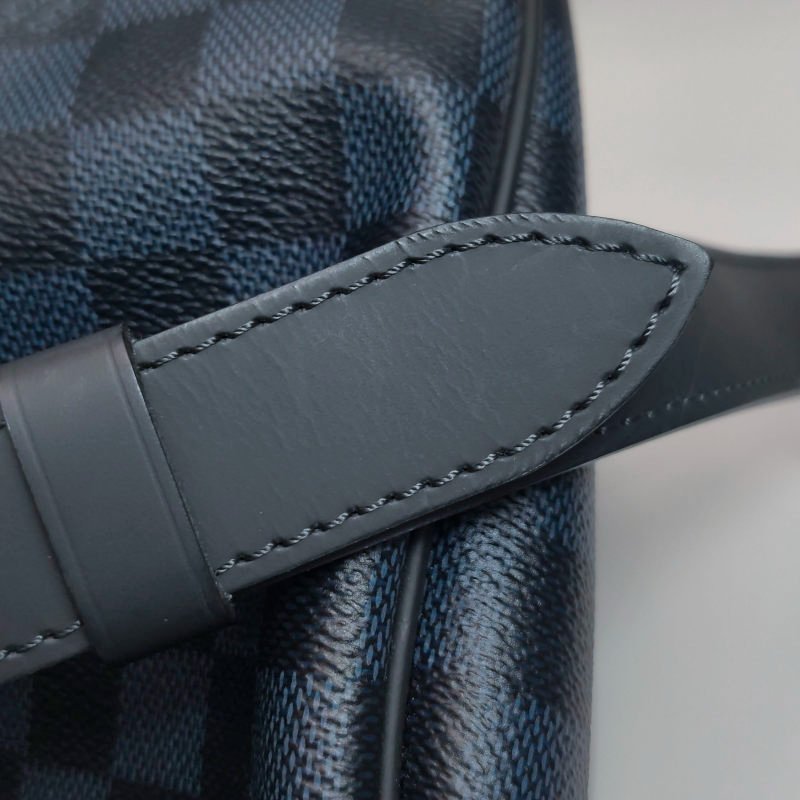 Louis Vuitton (LV) Keepall45牛皮棋盤格加強飾帶圓筒包斜背包行李箱包-32