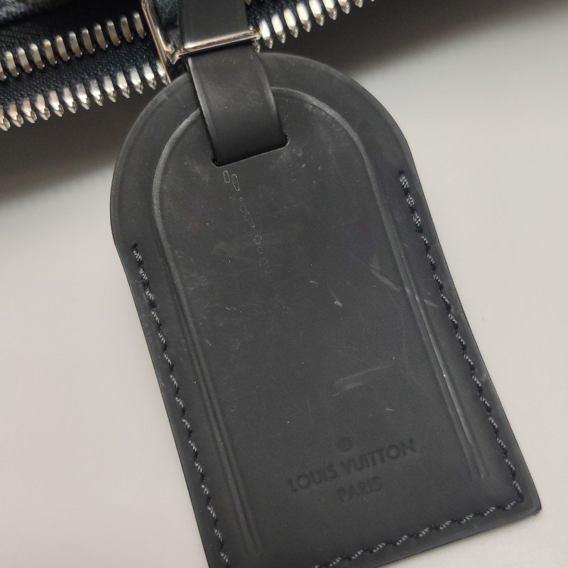 Louis Vuitton (LV) Keepall45牛皮棋盤格加強飾帶圓筒包斜背包行李箱包-34