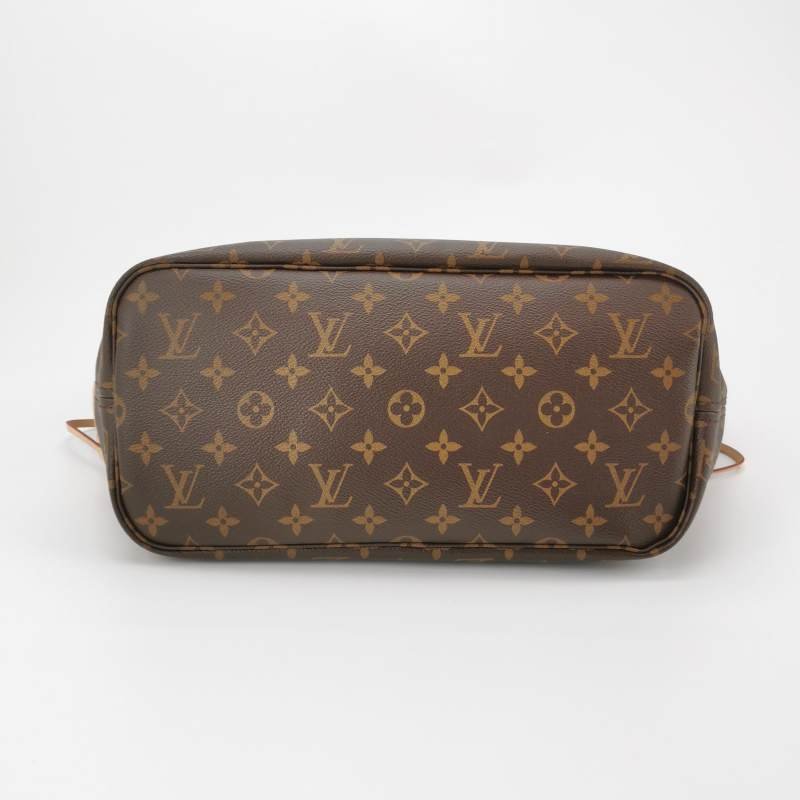 Louis Vuitton (LV) Neverfull中號植鞣革Monogram印花束帶子母包單肩包晶片款-5
