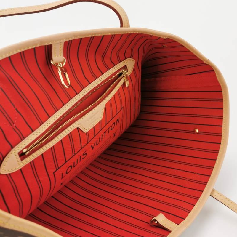 Louis Vuitton (LV) Neverfull中號植鞣革Monogram印花束帶子母包單肩包晶片款-6