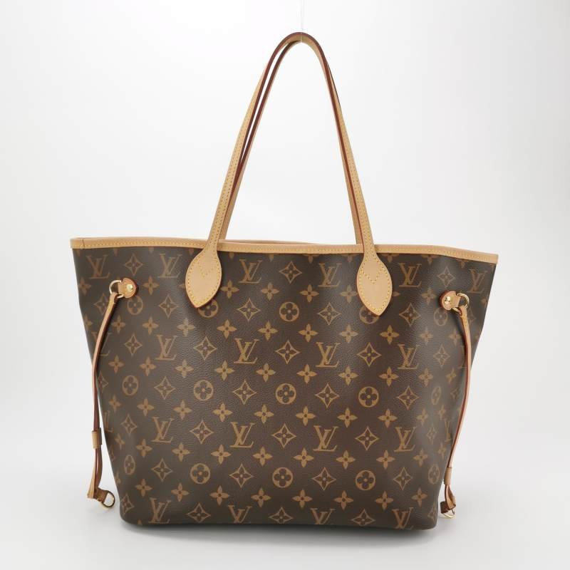Louis Vuitton (LV) Neverfull中號植鞣革Monogram印花束帶子母包單肩包晶片款-8