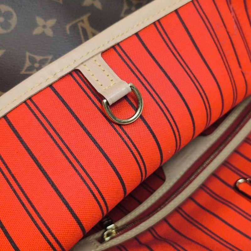 Louis Vuitton (LV) Neverfull中號植鞣革Monogram印花束帶子母包單肩包晶片款-9