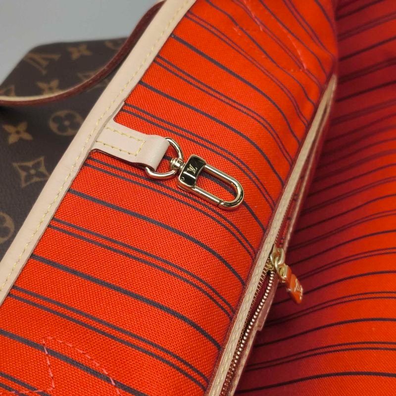 Louis Vuitton (LV) Neverfull中號植鞣革Monogram印花束帶子母包單肩包晶片款-10
