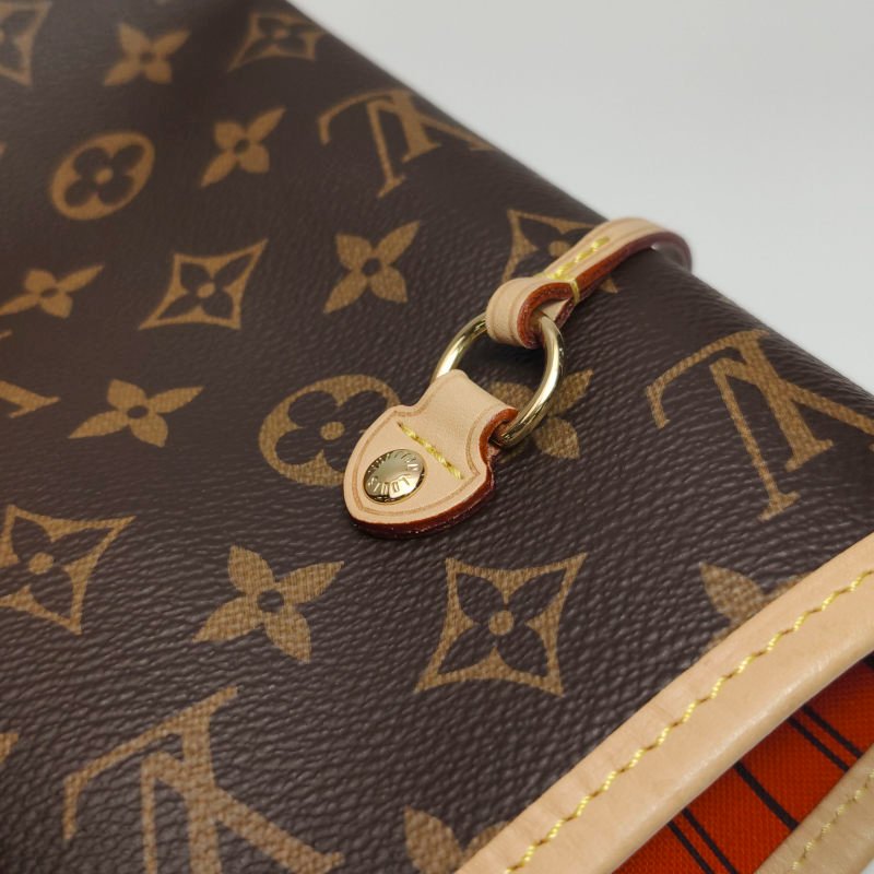 Louis Vuitton (LV) Neverfull中號植鞣革Monogram印花束帶子母包單肩包晶片款-11