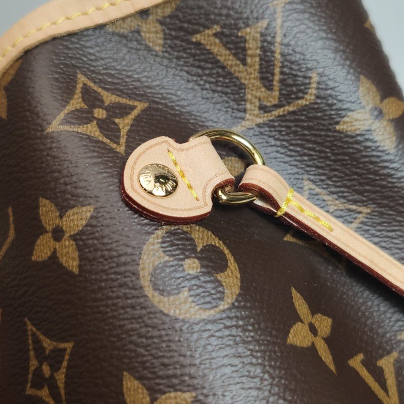 Louis Vuitton (LV) Neverfull中號植鞣革Monogram印花束帶子母包單肩包晶片款-14