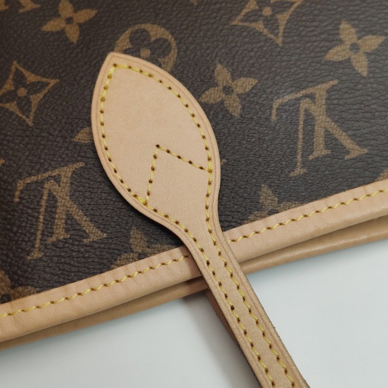 Louis Vuitton (LV) Neverfull中號植鞣革Monogram印花束帶子母包單肩包晶片款-16