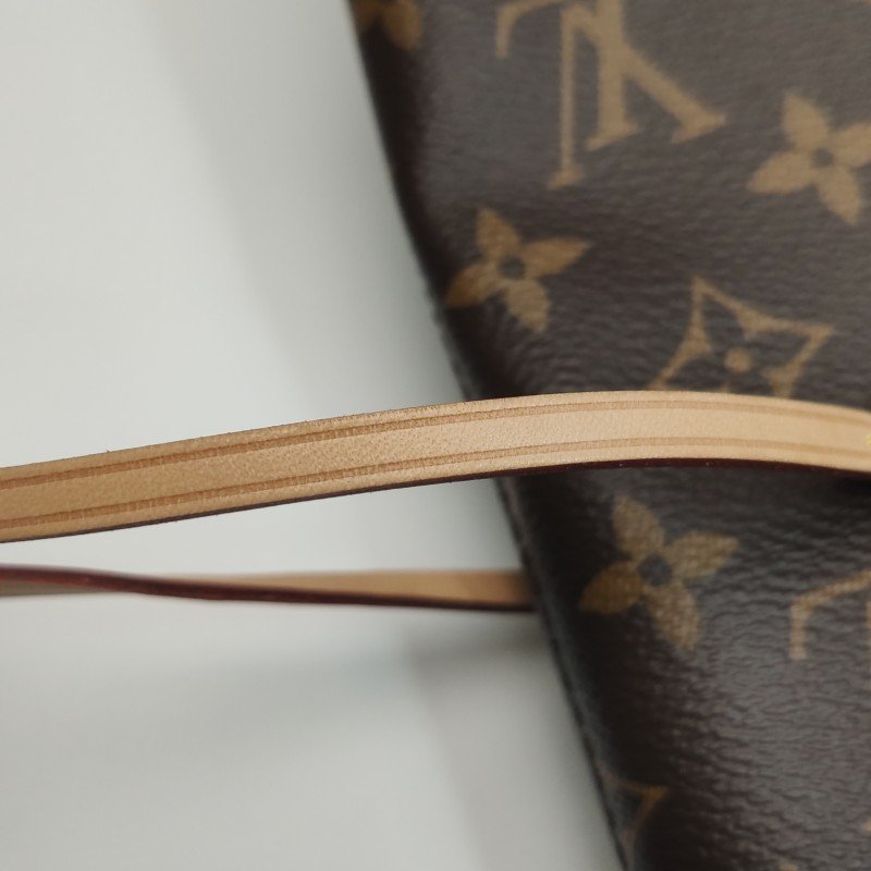 Louis Vuitton (LV) Neverfull中號植鞣革Monogram印花束帶子母包單肩包晶片款-17