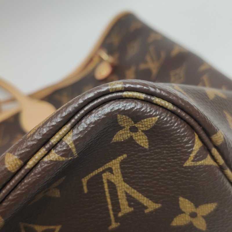 Louis Vuitton (LV) Neverfull中號植鞣革Monogram印花束帶子母包單肩包晶片款-20