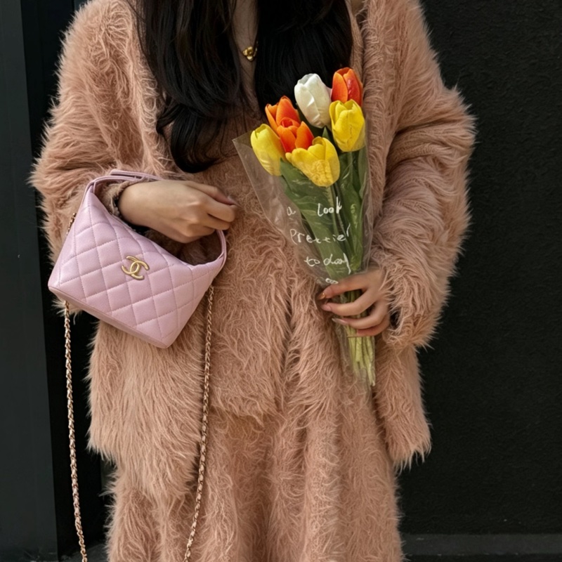 CHANEL香奈兒26C櫻花粉飯盒包閒置少女荔枝紋精緻包🧚♀️-9