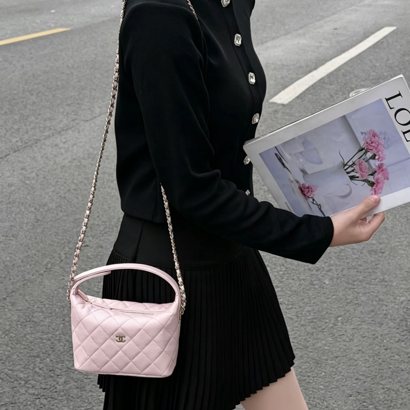CHANEL香奈兒26C櫻花粉飯盒包閒置少女荔枝紋精緻包🧚♀️-18