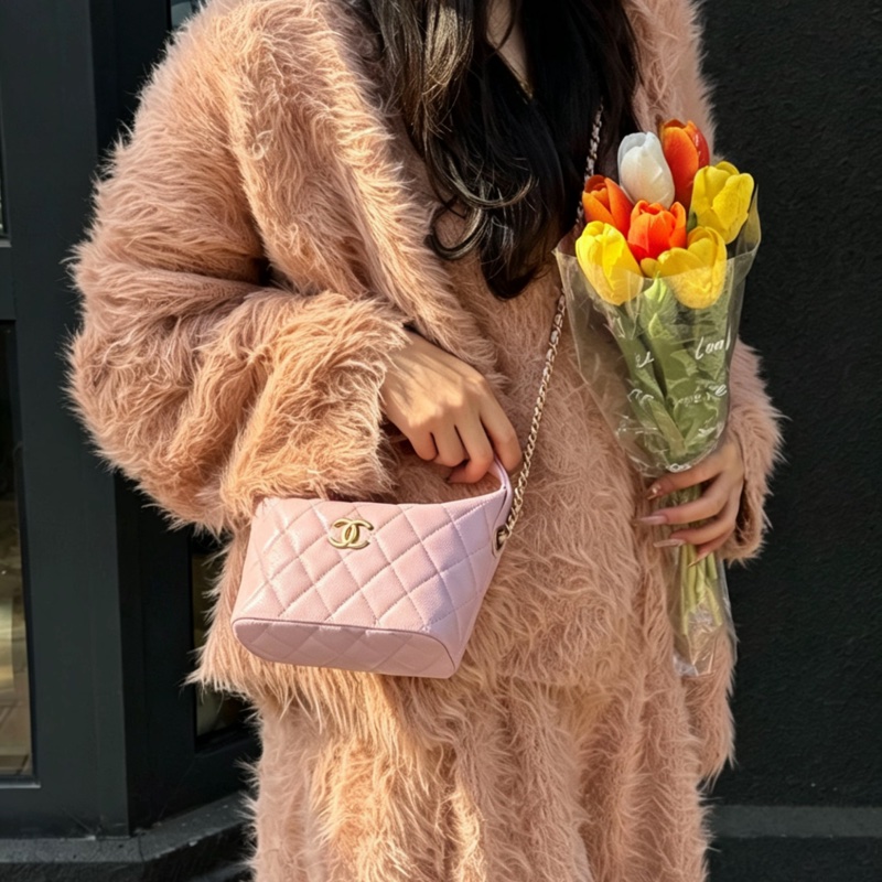 CHANEL香奈兒26C櫻花粉飯盒包閒置少女荔枝紋精緻包🧚♀️-19