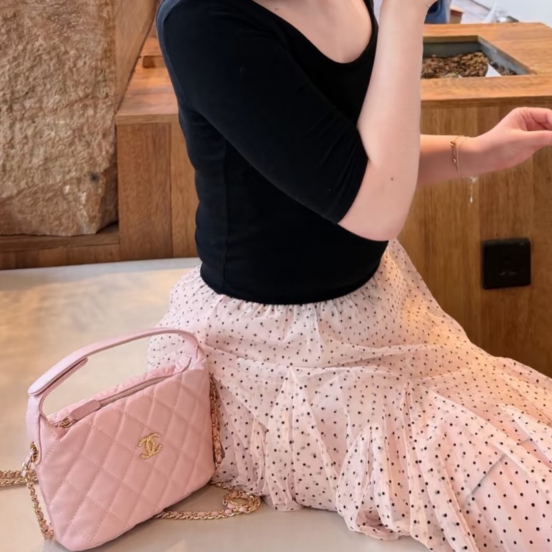 CHANEL香奈兒26C櫻花粉飯盒包閒置少女荔枝紋精緻包🧚♀️-20
