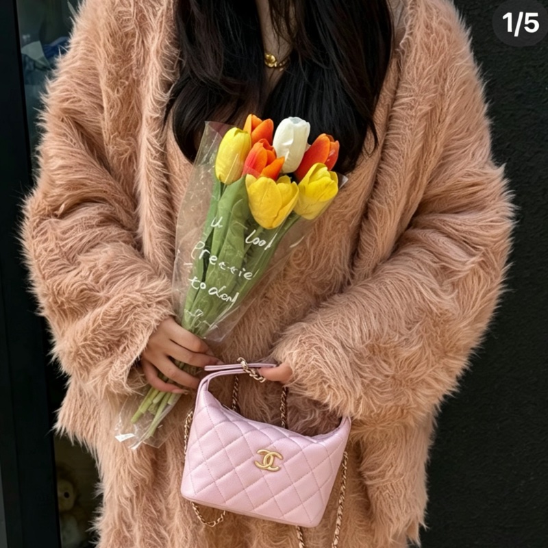 CHANEL香奈兒26C櫻花粉飯盒包閒置少女荔枝紋精緻包🧚♀️-21