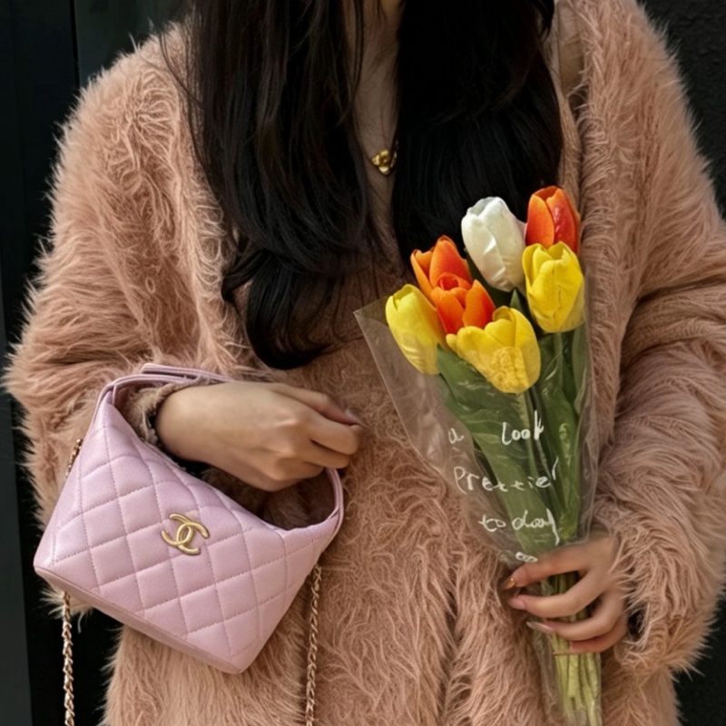 CHANEL香奈兒26C櫻花粉飯盒包閒置少女荔枝紋精緻包🧚♀️-23