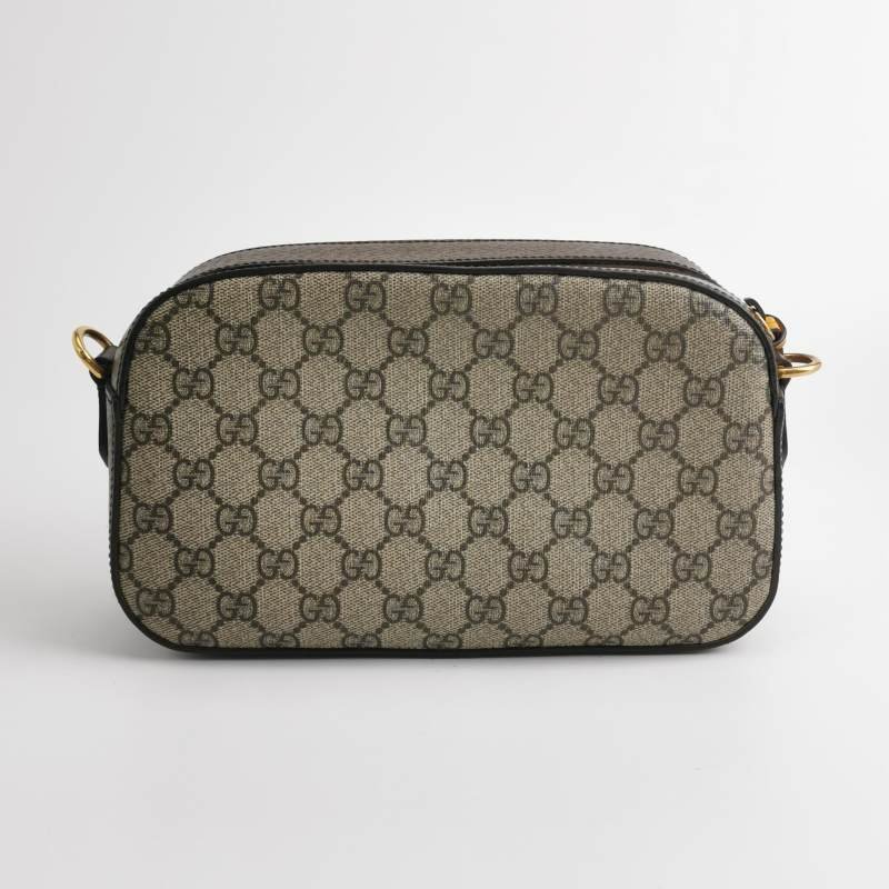 Gucci Neo Vintage牛皮GG老花虎頭Logo皮標斜背包單肩包-4