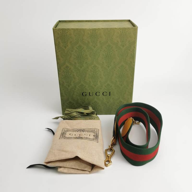 Gucci Neo Vintage牛皮GG老花虎頭Logo皮標斜背包單肩包-8