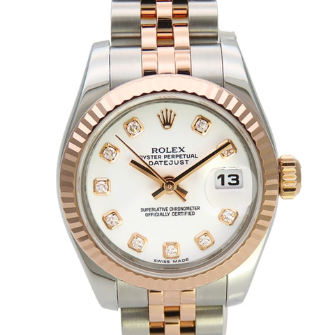 勞力士 Datejust 179171G 不鏽鋼鑲鑽 18K 永恆玫瑰金 10PD 組合女士腕錶 ROLEX