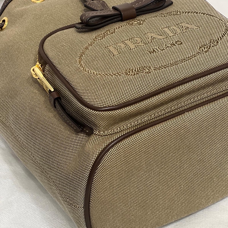 🌷帶保卡!Prada logo 帆布拼牛皮 刺繡 2way 單肩手袋-9