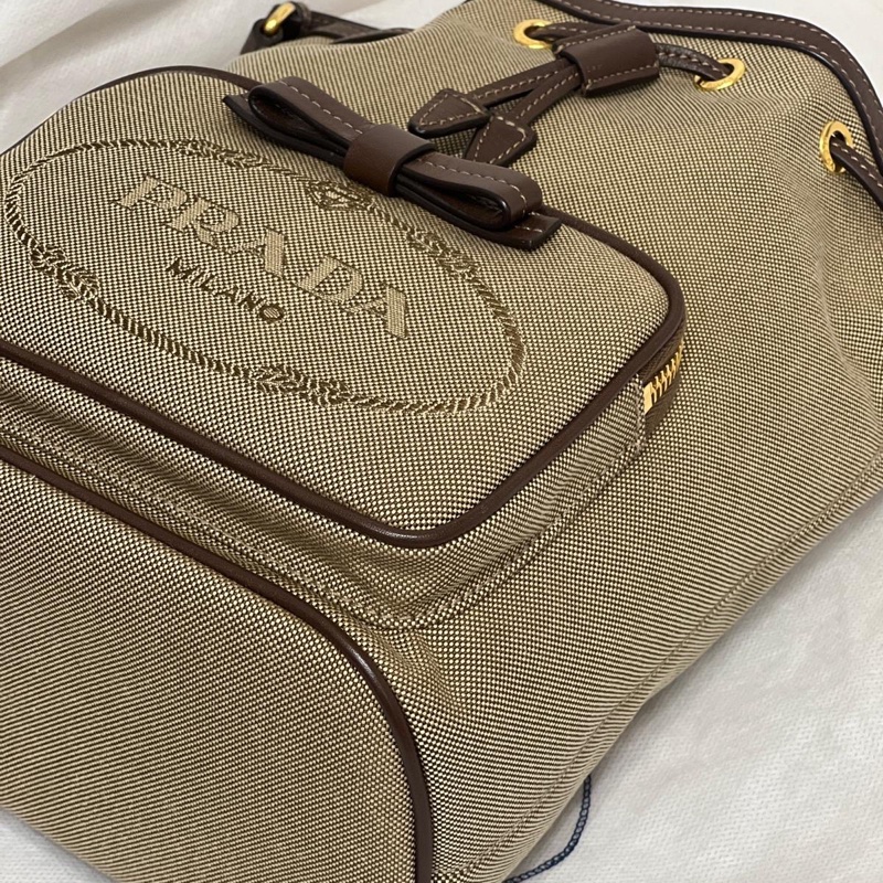 🌷帶保卡!Prada logo 帆布拼牛皮 刺繡 2way 單肩手袋-10